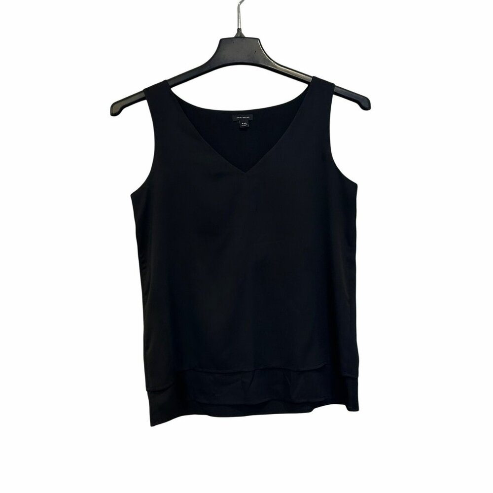 ✨Ann Taylor Sz XXS Women's Top Black Sleeveless V-Neck Blouse Polyester✨